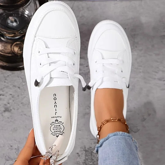 Elastic Lace Slip-On Sneakers in White — VerolynBoutique