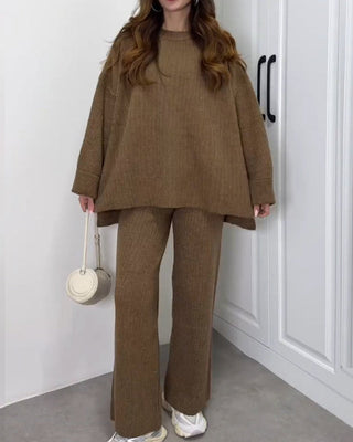 Crew Neck Knit Lounge Set in Khaki — VerolynBoutique