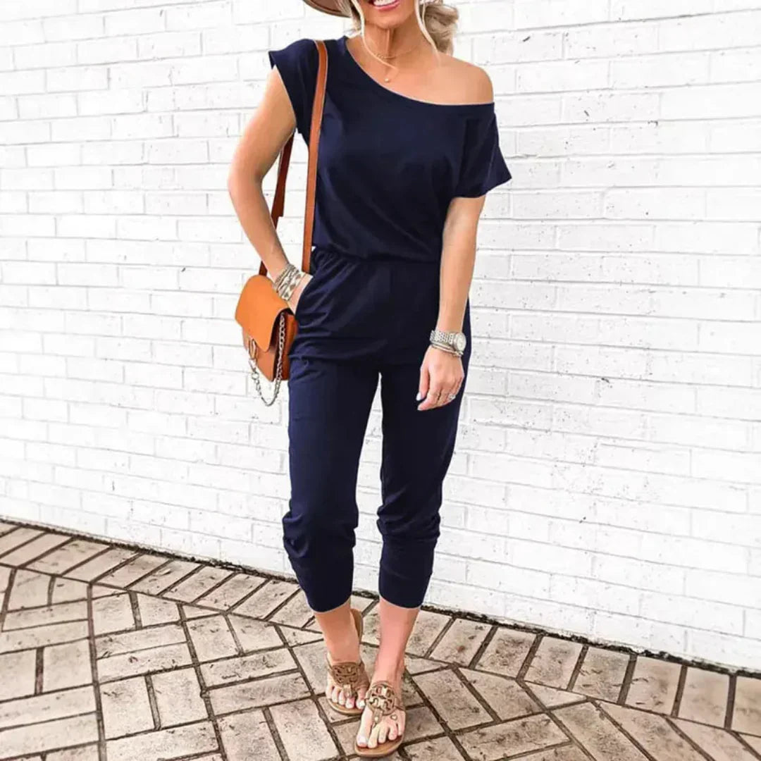 Short Sleeve Summer Lounge Jumpsuit in Black — VerolynBoutique