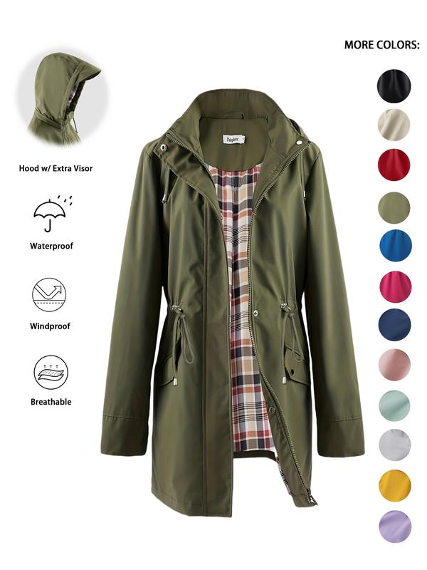 Verolyn drawstring waist waterproof rain jacket in green