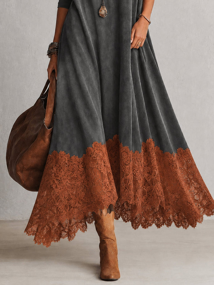 Verolyn suede-look lace hem maxi dress – view 18