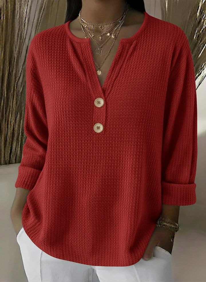 Verolyn waffle henley three-quarter sleeve top in red