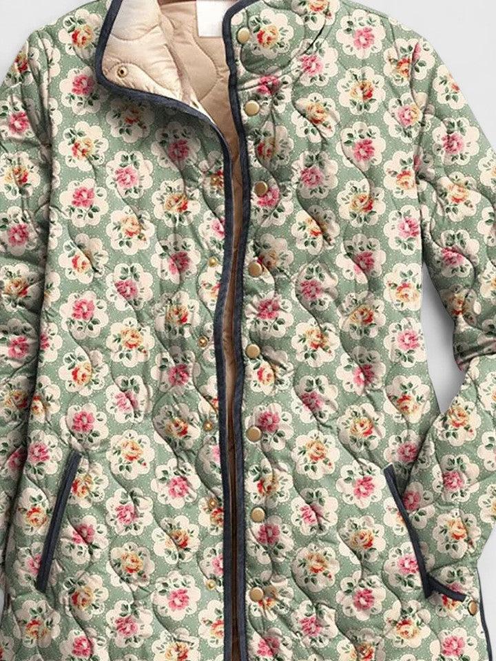 Sage Rosette Quilted Jacket in Multicolour — VerolynBoutique