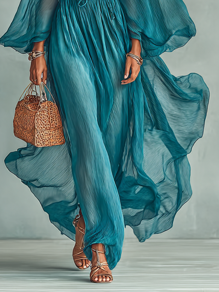 Sheer Balloon Sleeve Maxi Dress in Black — VerolynBoutique