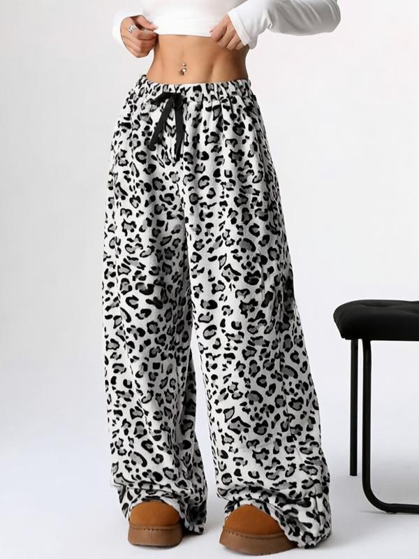 Fluffy Drawstring Lounge Trousers in White Leopard — VerolynBoutique