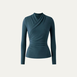 Ruched Surplice Long Sleeve Top in Peacock Blue — VerolynBoutique