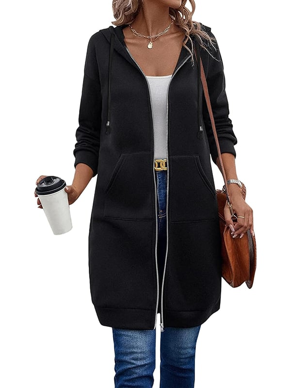 Verolyn fleece-lined long zip-up hoodie in black