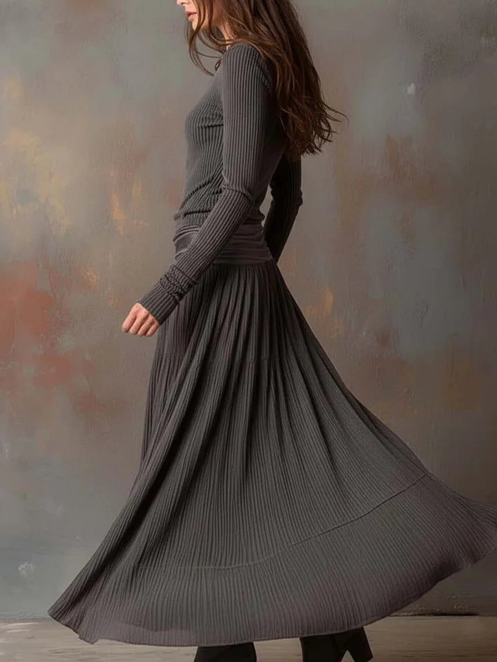 Ribbed Long Sleeve Midi Dress in Grey — VerolynBoutique
