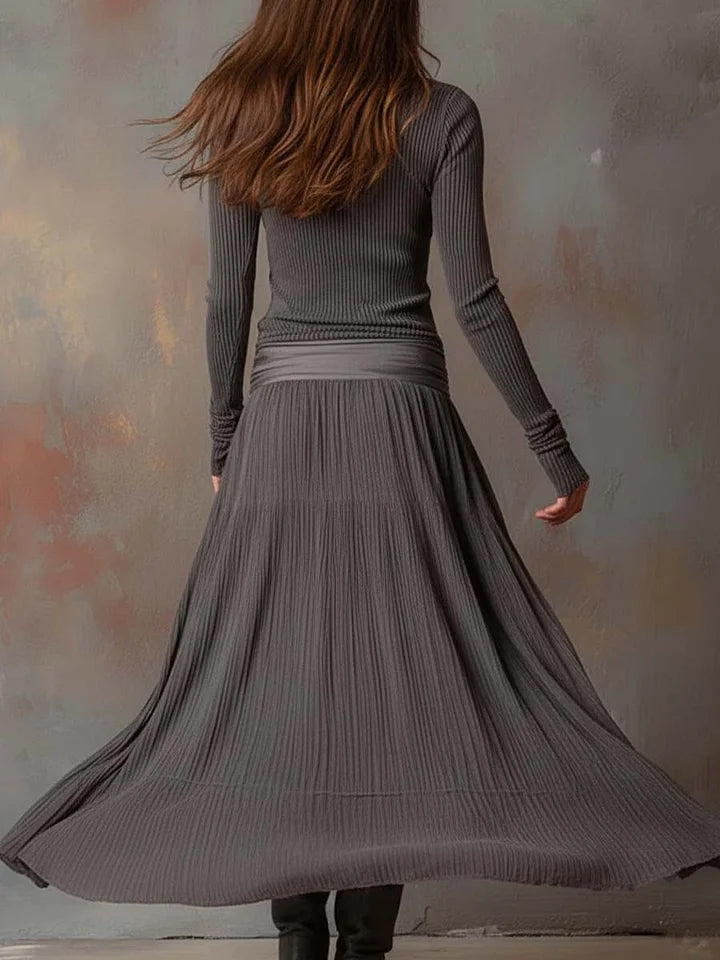 Ribbed Long Sleeve Midi Dress in Grey — VerolynBoutique