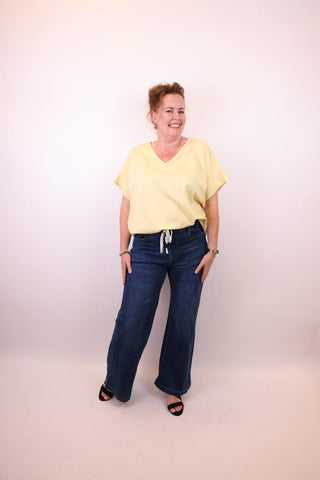 Drawstring Wide Leg Jeans in Blue — VerolynBoutique