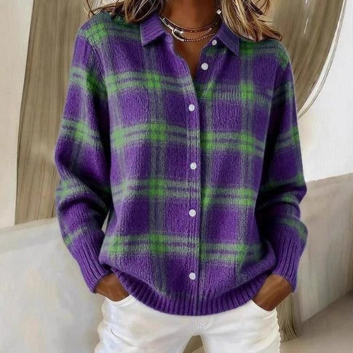 Verolyn Florence plaid knit cardigan in dark purple