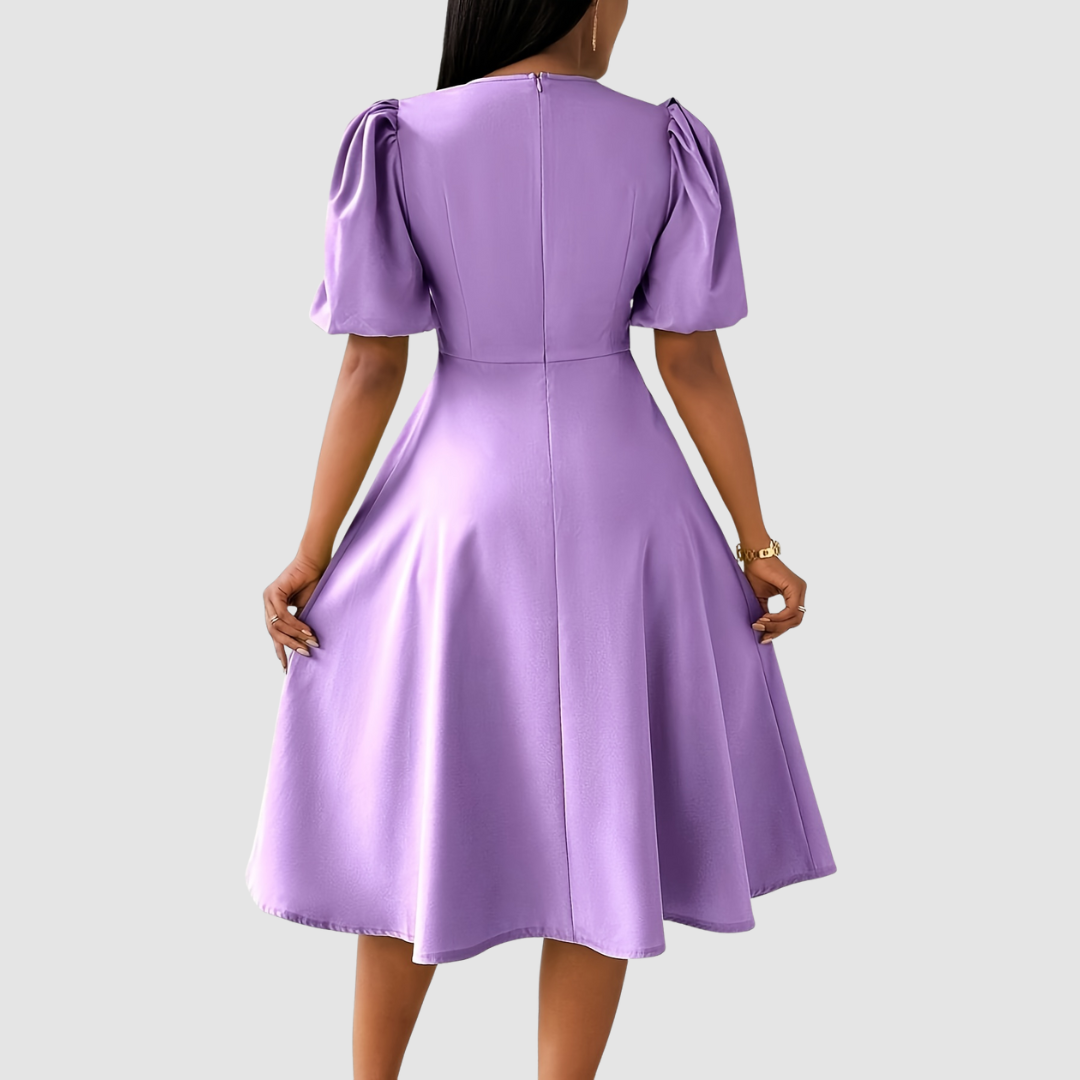 Puff Sleeve Midi Dress in Red — VerolynBoutique