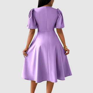 Puff Sleeve Midi Dress in Red — VerolynBoutique