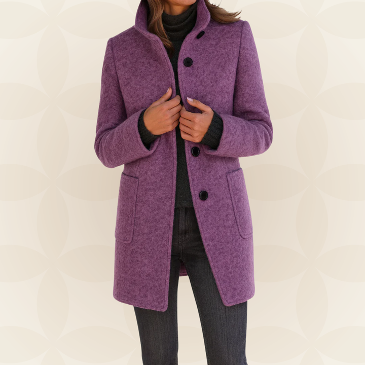 High Collar Wool Blend Coat in Purple — VerolynBoutique