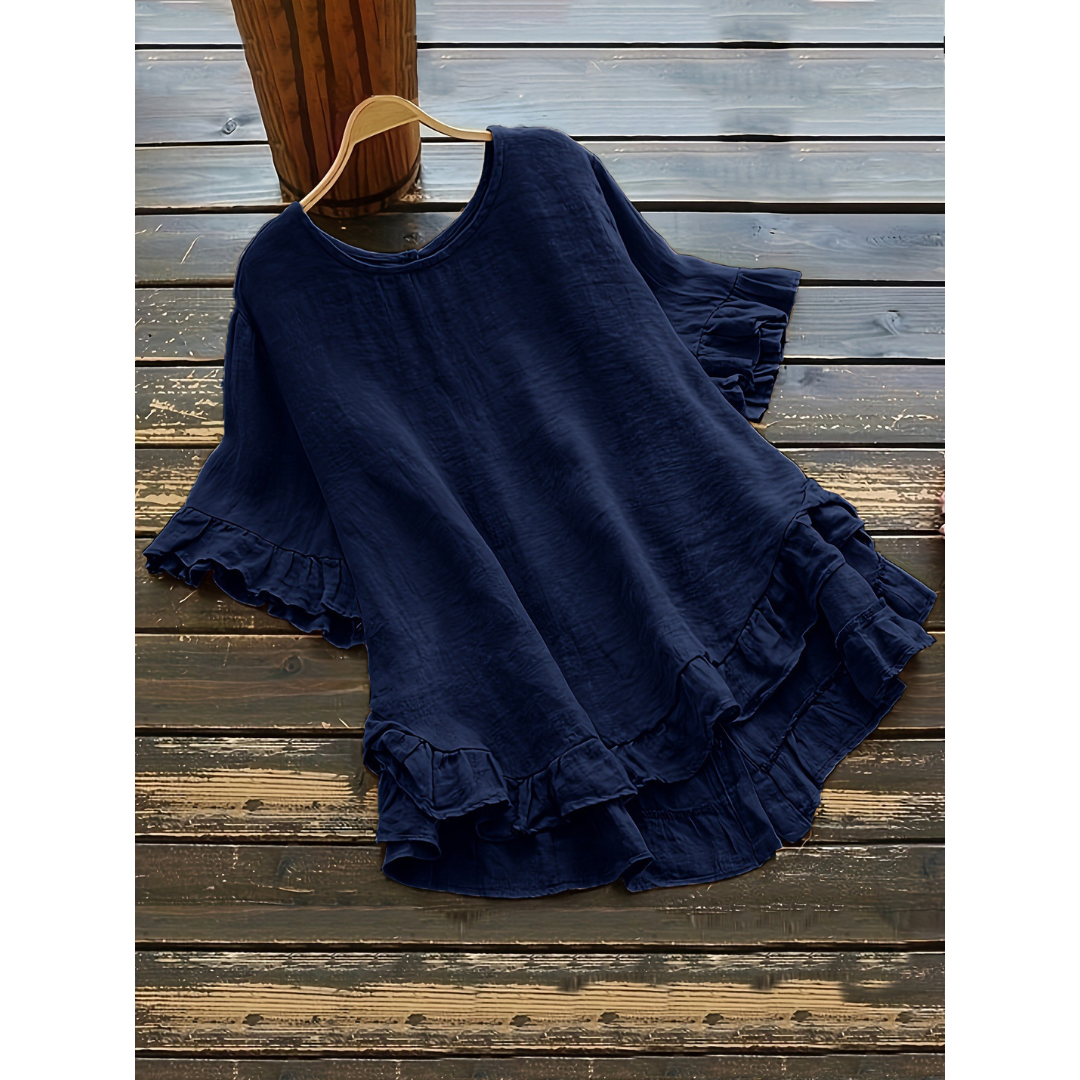 Ruffle Hem Summer Blouse in Navy — VerolynBoutique