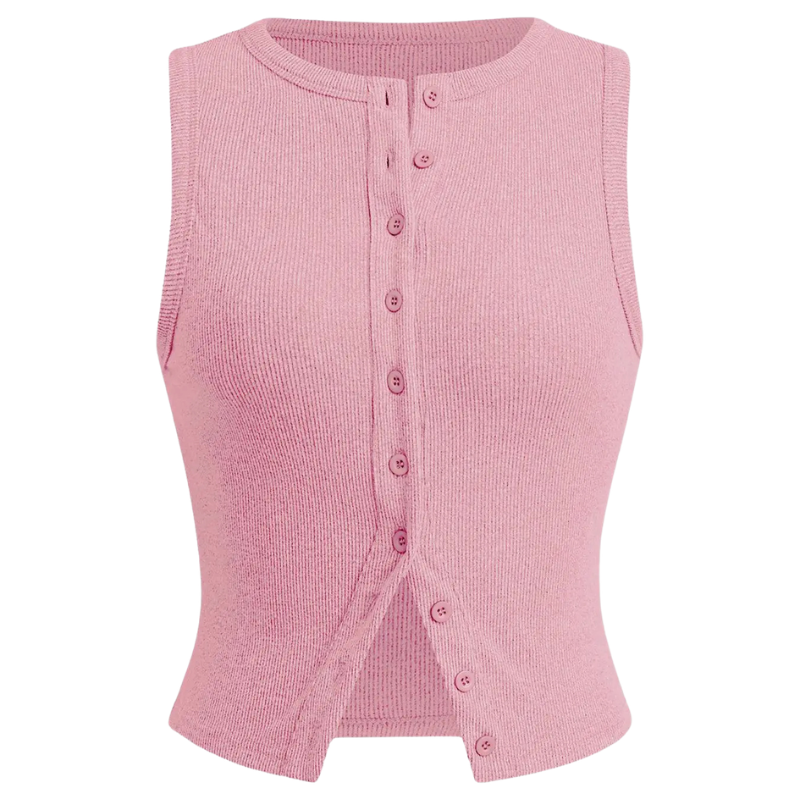 Ribbed Button Crop Tank Top in Pink — VerolynBoutique