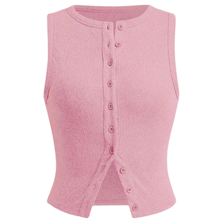 Ribbed Button Crop Tank Top in Pink — VerolynBoutique