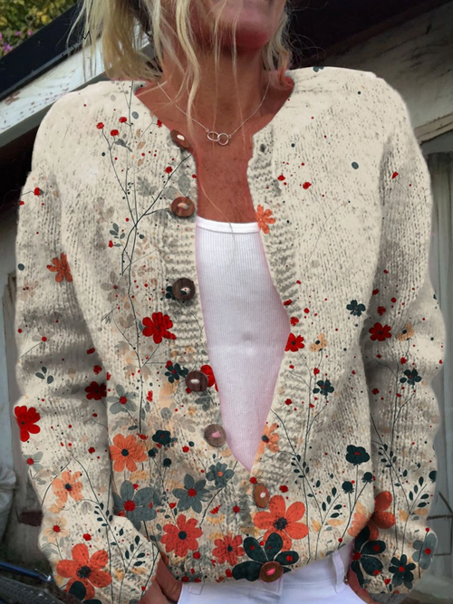 Verolyn cascading red floral cardigan