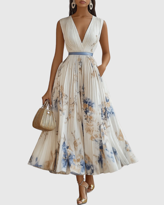 Verolyn - Pleated V-Neck Maxi Dress