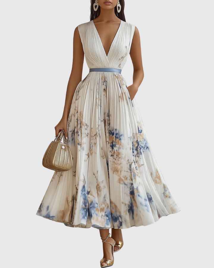 Verolyn - Pleated V-Neck Maxi Dress
