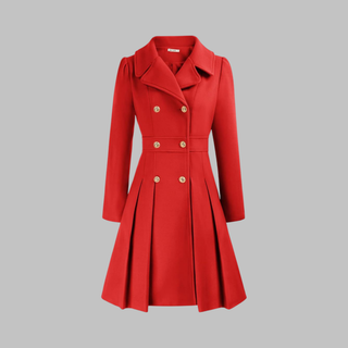 Pleated Fit and Flare Coat in Red — VerolynBoutique
