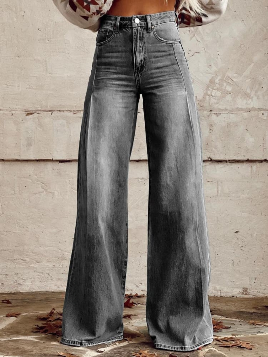 Front Seam Wide Leg Jeans in Grey — VerolynBoutique