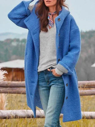 Textured Hooded Longline Coat in Blue — VerolynBoutique