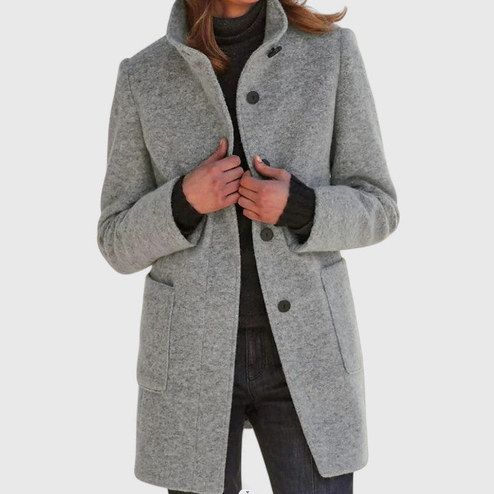 Straight-Cut Mid-Length Coat in Grey — VerolynBoutique