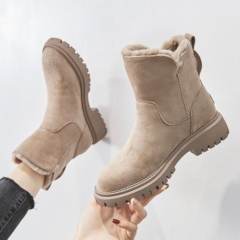 Plush-Lined Suede Ankle Boots in Beige — VerolynBoutique