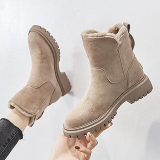 Plush-Lined Suede Ankle Boots in Beige — VerolynBoutique