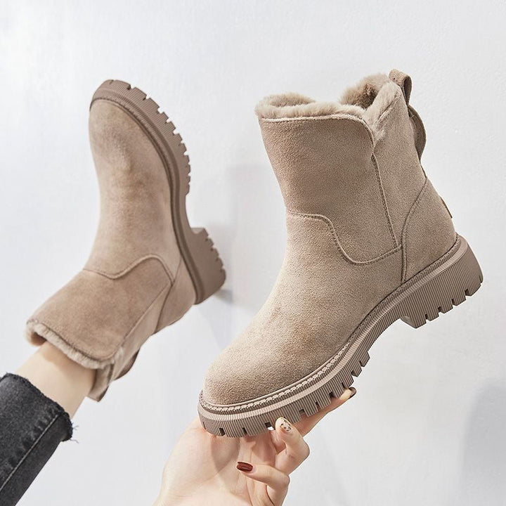 Plush-Lined Suede Ankle Boots in Beige — VerolynBoutique