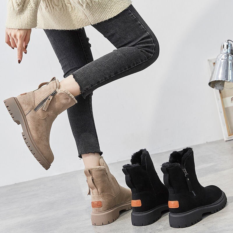 Plush-Lined Suede Ankle Boots in Beige — VerolynBoutique