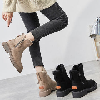 Plush-Lined Suede Ankle Boots in Beige — VerolynBoutique