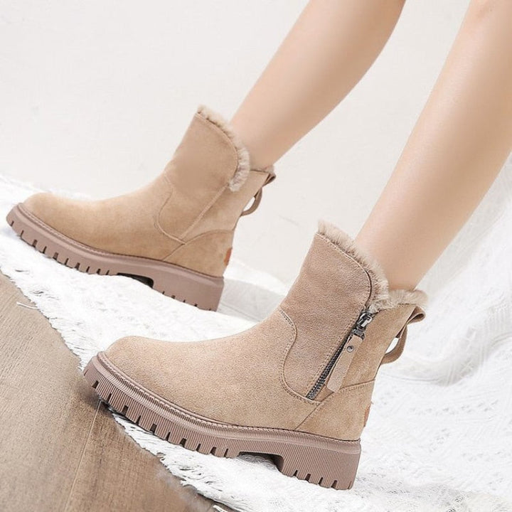 Plush-Lined Suede Ankle Boots in Beige — VerolynBoutique