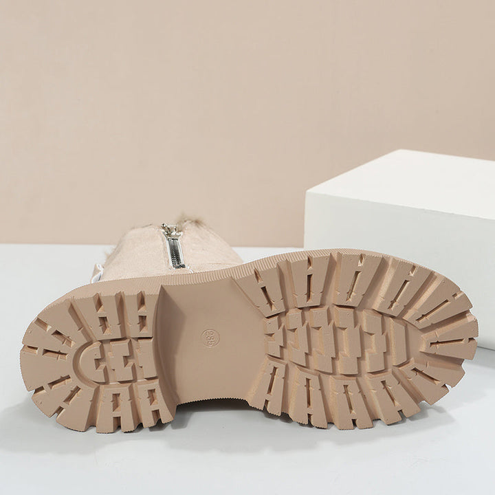 Plush-Lined Suede Ankle Boots in Beige — VerolynBoutique