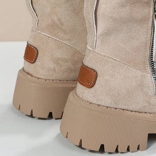 Plush-Lined Suede Ankle Boots in Beige — VerolynBoutique