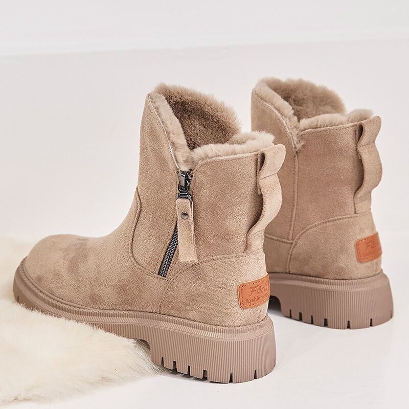 Plush-Lined Suede Ankle Boots in Beige — VerolynBoutique