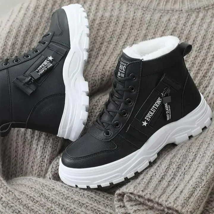 Plush-Lined High-Top Trainer Boots in Black — VerolynBoutique