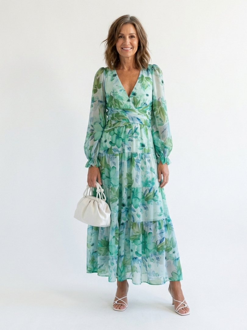 Long Sleeve Floral Maxi Dress in Green — VerolynBoutique