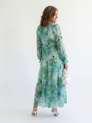 Long Sleeve Floral Maxi Dress in Green — VerolynBoutique
