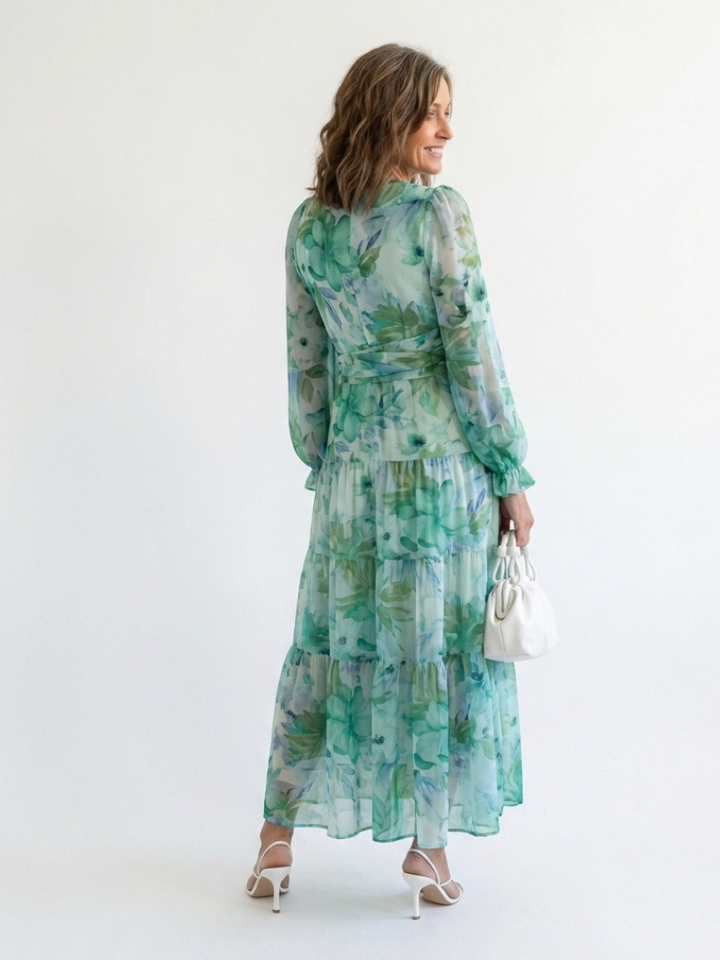 Long Sleeve Floral Maxi Dress in Green — VerolynBoutique