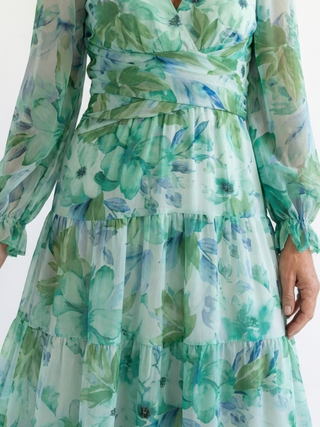 Long Sleeve Floral Maxi Dress in Green — VerolynBoutique