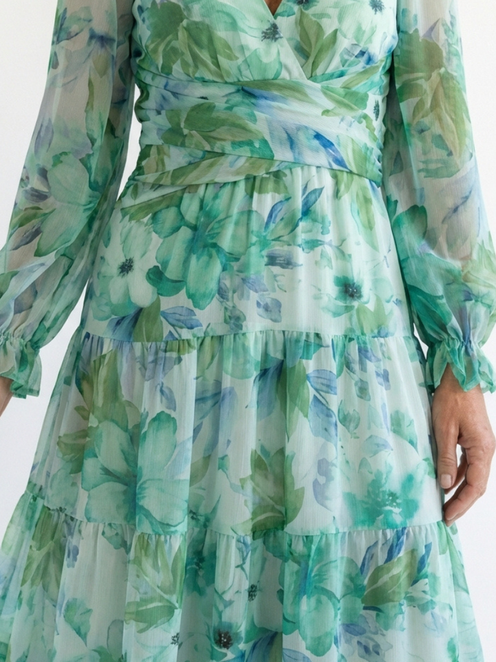 Long Sleeve Floral Maxi Dress in Green — VerolynBoutique