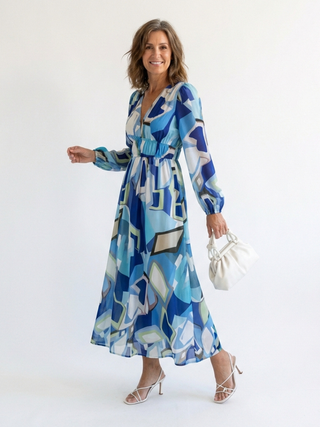 Long Sleeve Floral Maxi Dress in Blue — VerolynBoutique