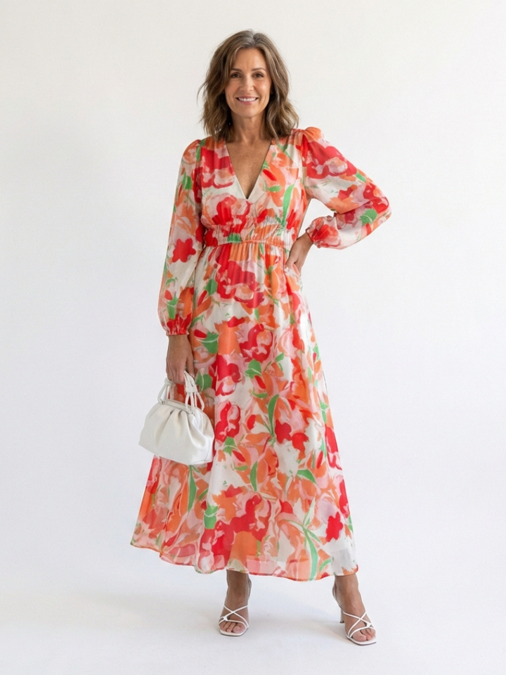 Long Sleeve Floral Maxi Dress in Orange — VerolynBoutique