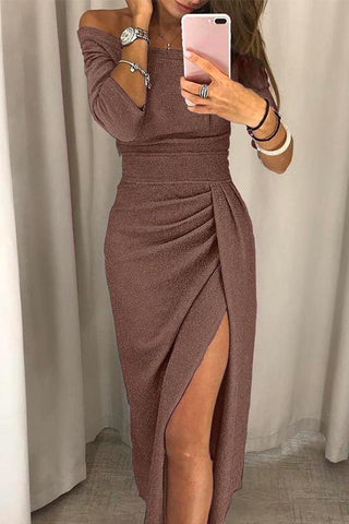 Ruched Halter Maxi Dress in Brown — VerolynBoutique