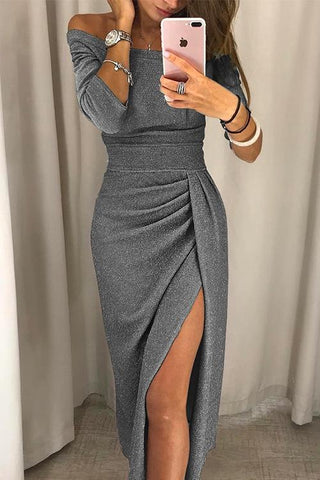 Ruched Halter Maxi Dress in Grey — VerolynBoutique
