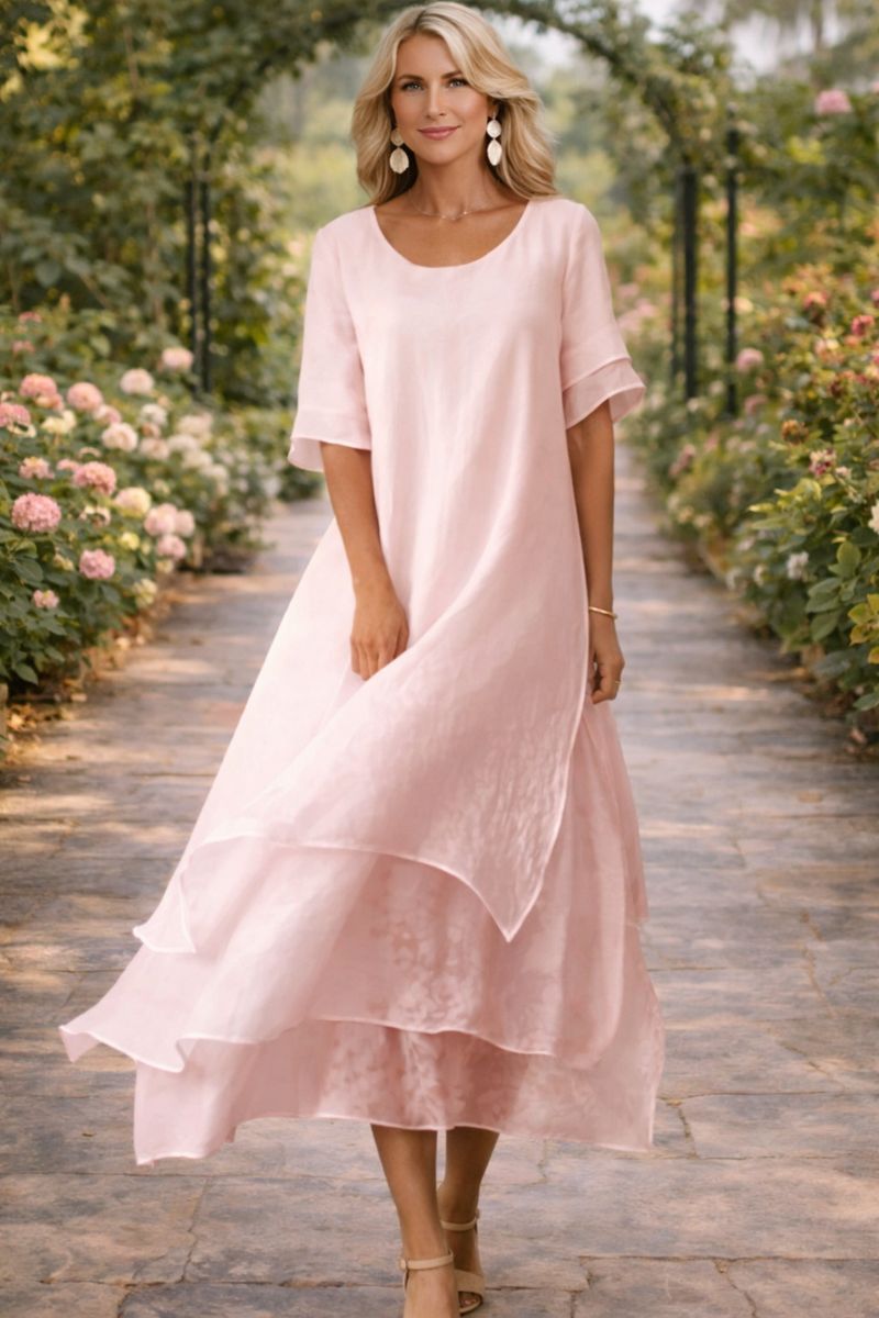 Layered Hem Relaxed Maxi Dress in Pink — VerolynBoutique