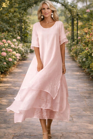 Layered Hem Relaxed Maxi Dress in Pink — VerolynBoutique