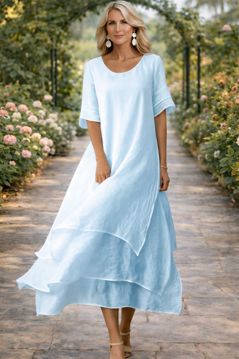 Layered Hem Relaxed Maxi Dress in Blue — VerolynBoutique